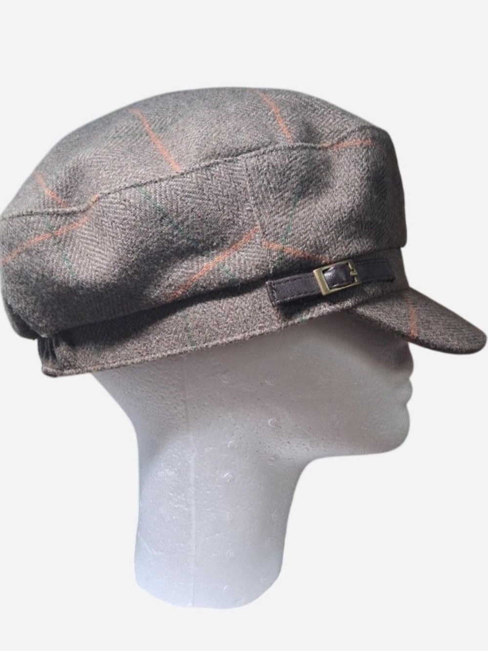AUGUST Men’s Tweed Cap – Gray & Orange Plaid Military Style Cadet Hat – One Size